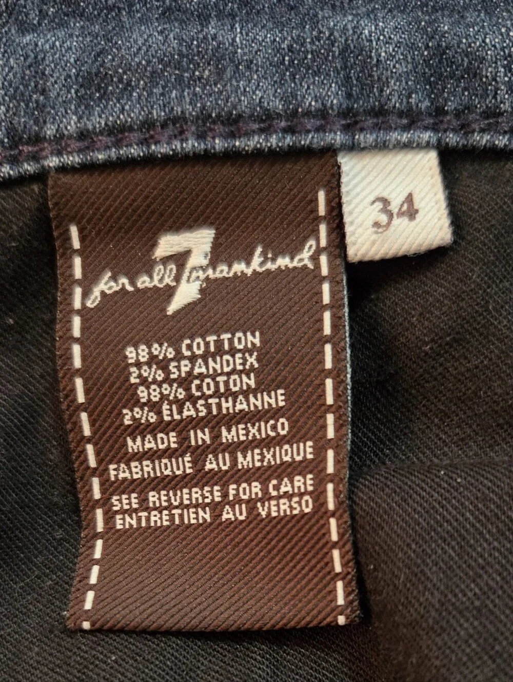 7 for All Mankind Jeans Slimmy Washed  Blue Denim Jeans, Tapered Legs, 34x32